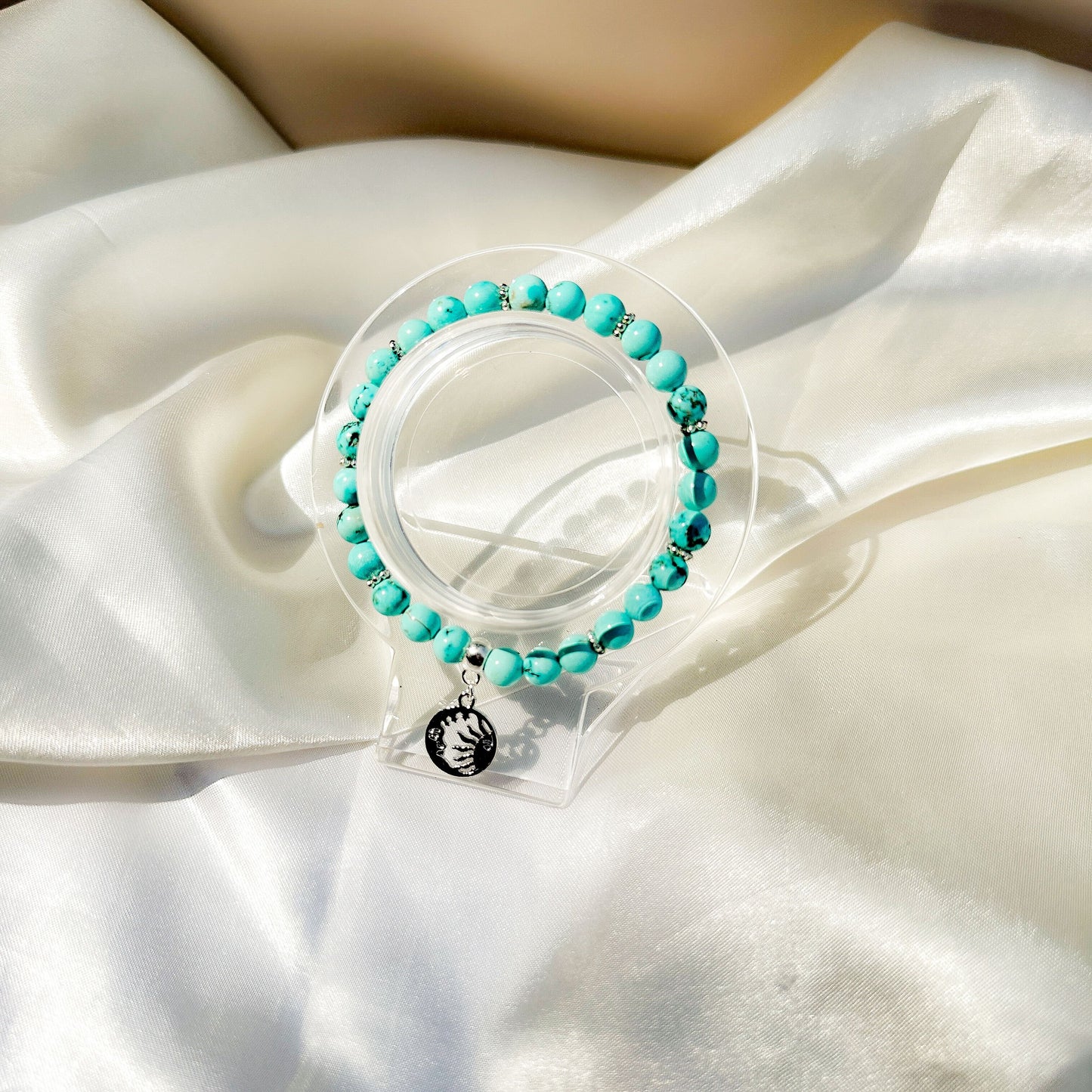 Gemstone Bracelet 6mm | Turquoise with Charm