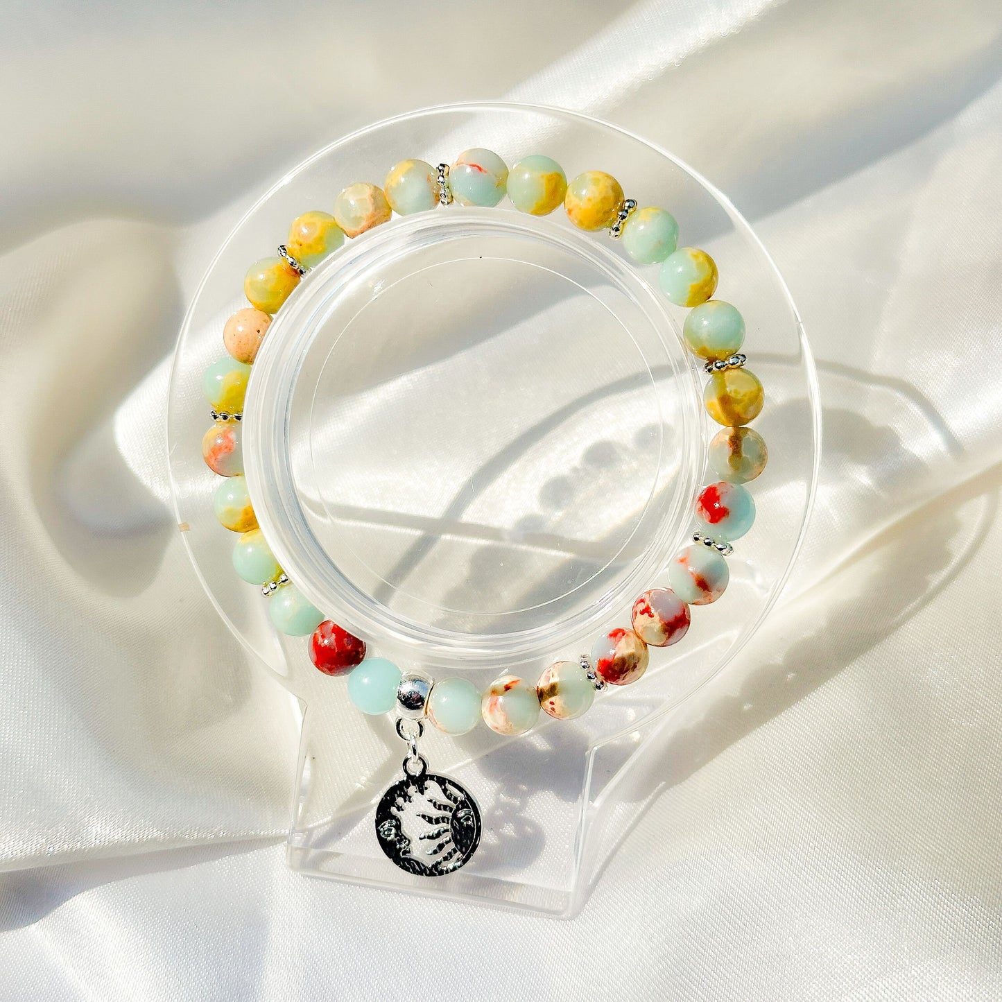 Gemstone Bracelet 6mm | Snakeskin Jasper with Charm