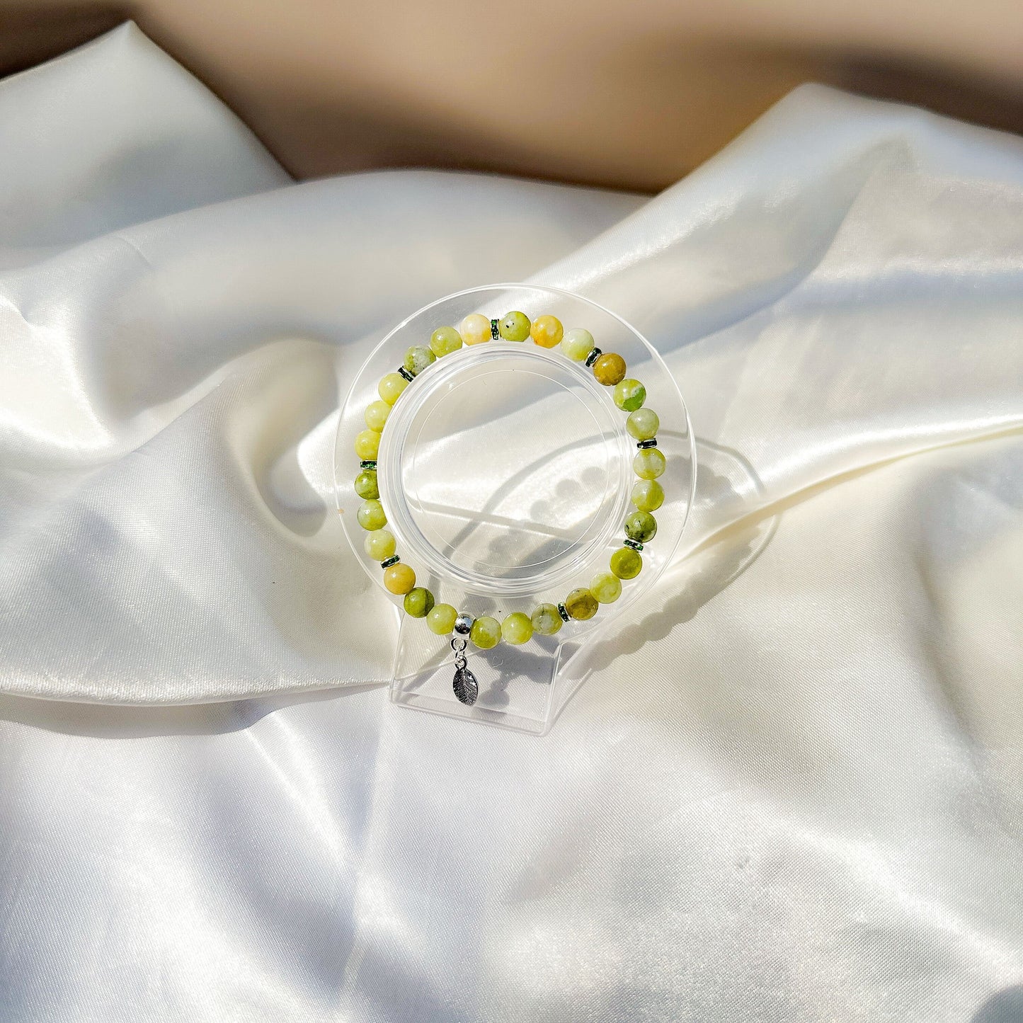 Gemstone Bracelet 6mm | Chinese Jade with Charm