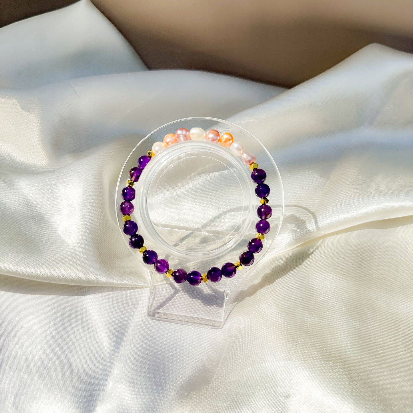 Gemstone Bracelet 6mm | Canadian Amethyst & Philippines Freshwater Pearls