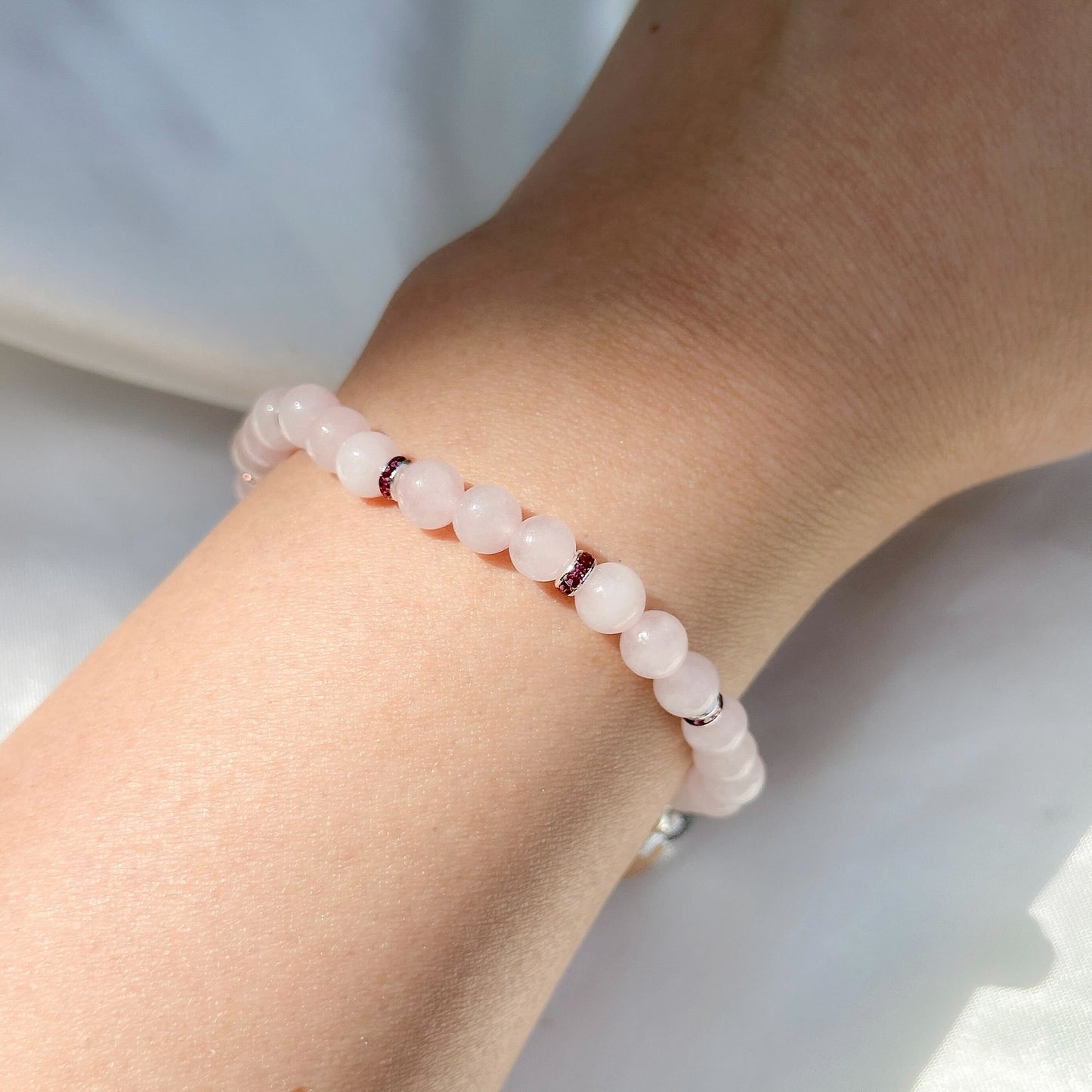 Gemstone Bracelet 6mm | Rose Quartz with Charm