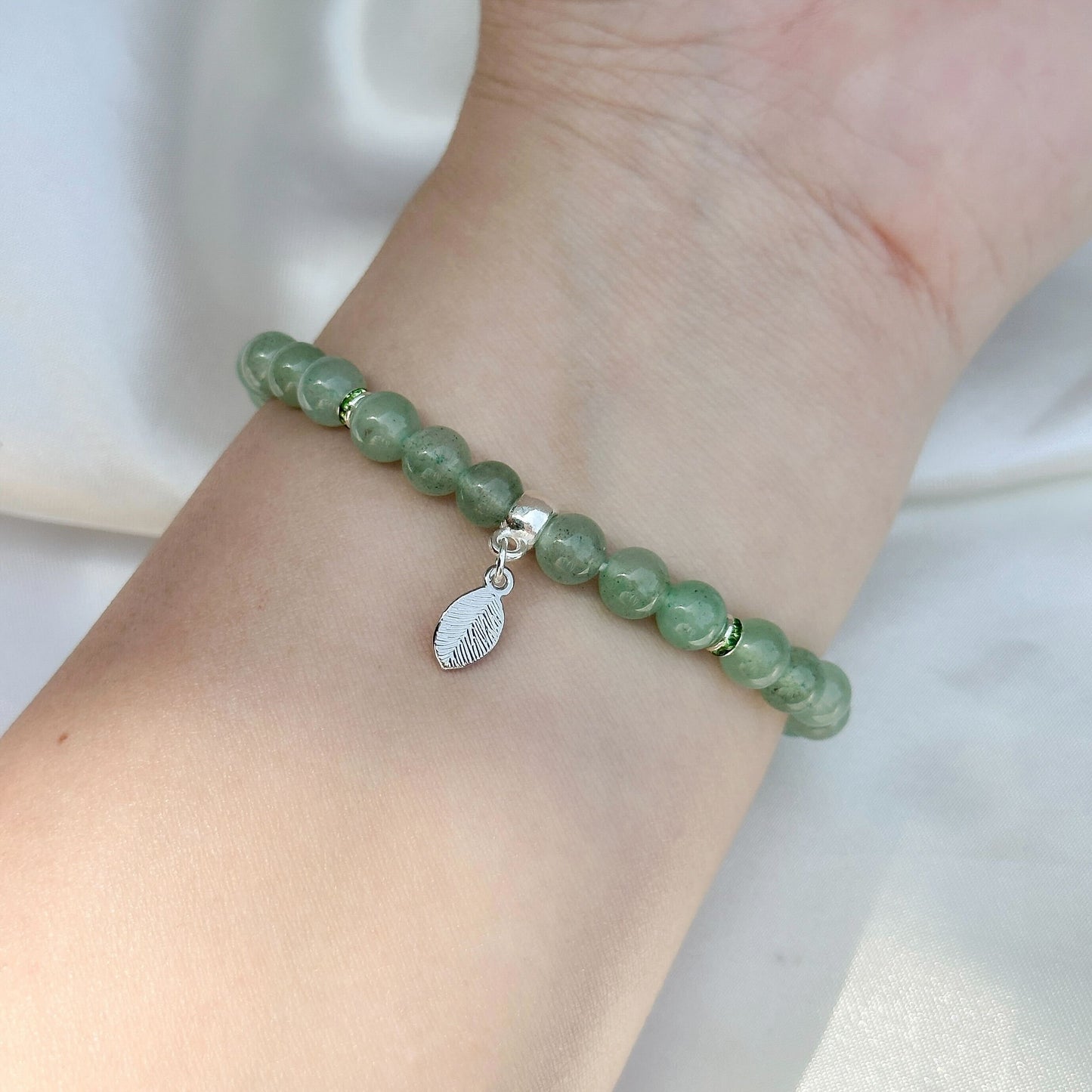 Gemstone Bracelet 6mm | Green Aventurine with Charm