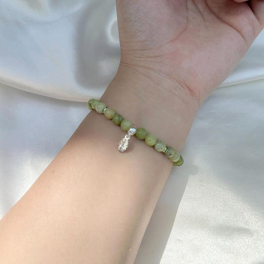 Gemstone Bracelet 6mm | Chinese Jade with Charm