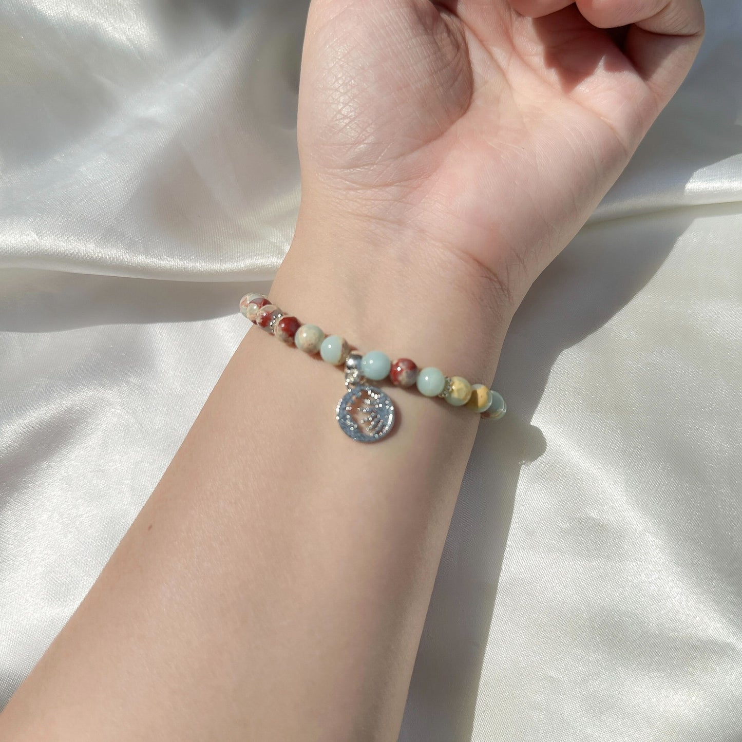 Gemstone Bracelet 6mm | Snakeskin Jasper with Charm