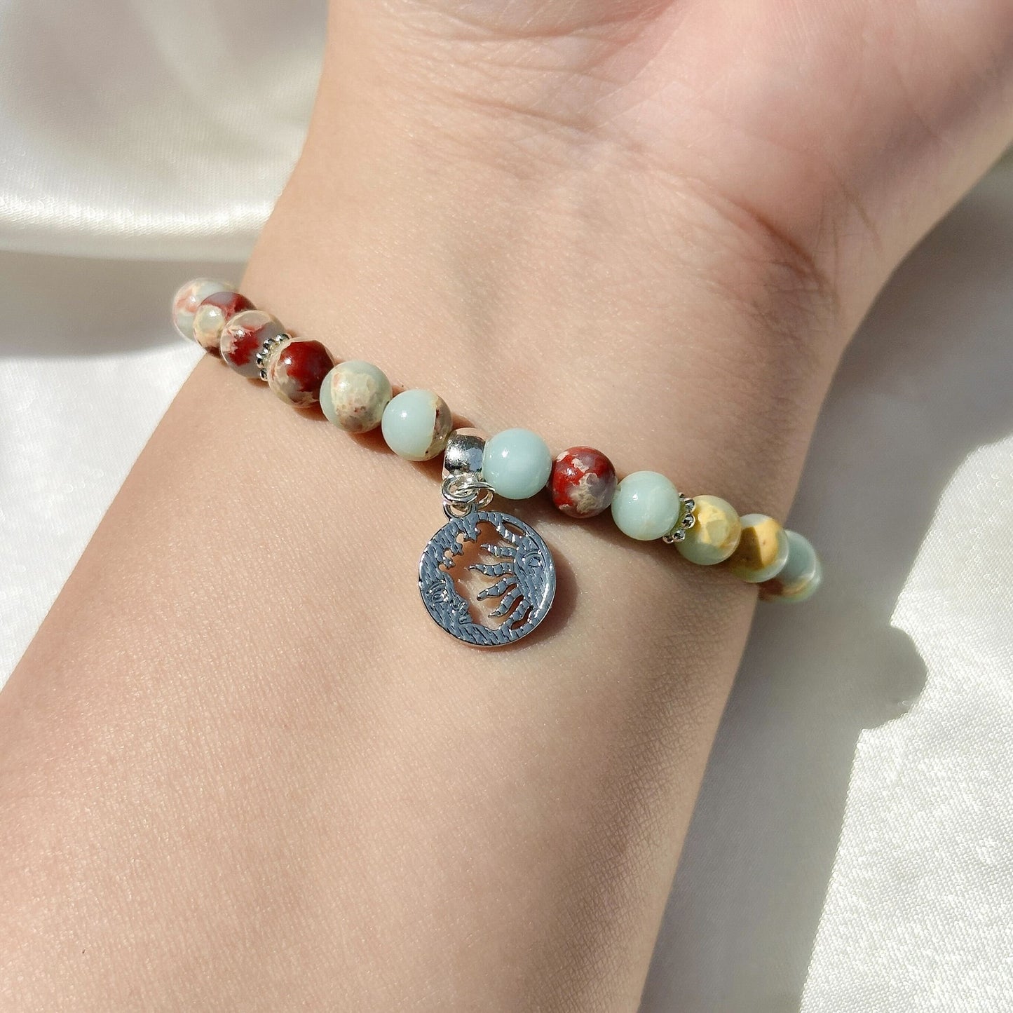Gemstone Bracelet 6mm | Snakeskin Jasper with Charm