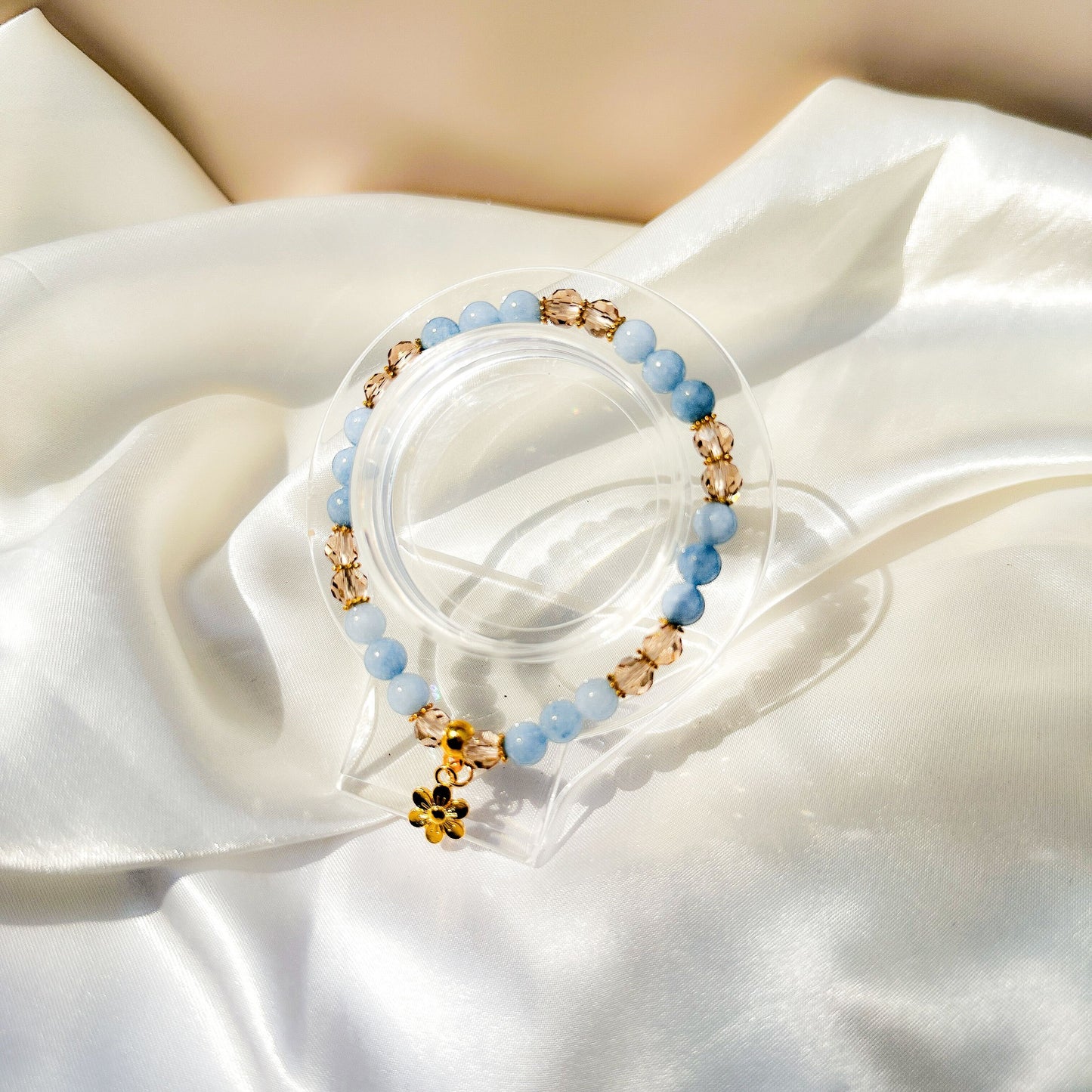 Gemstone Bracelet 6mm | Aquamarine with Charm