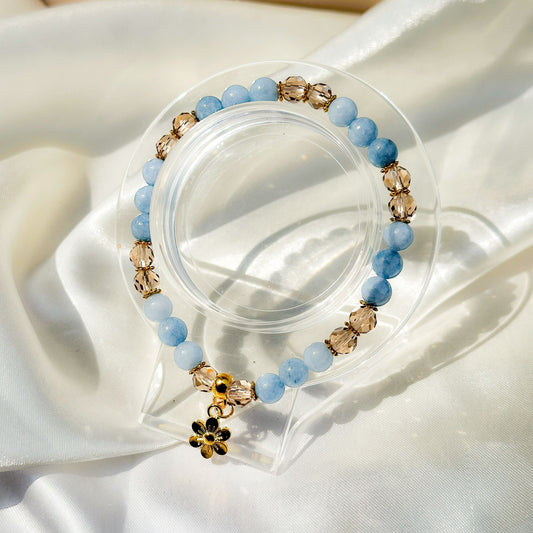 Gemstone Bracelet 6mm | Aquamarine with Charm