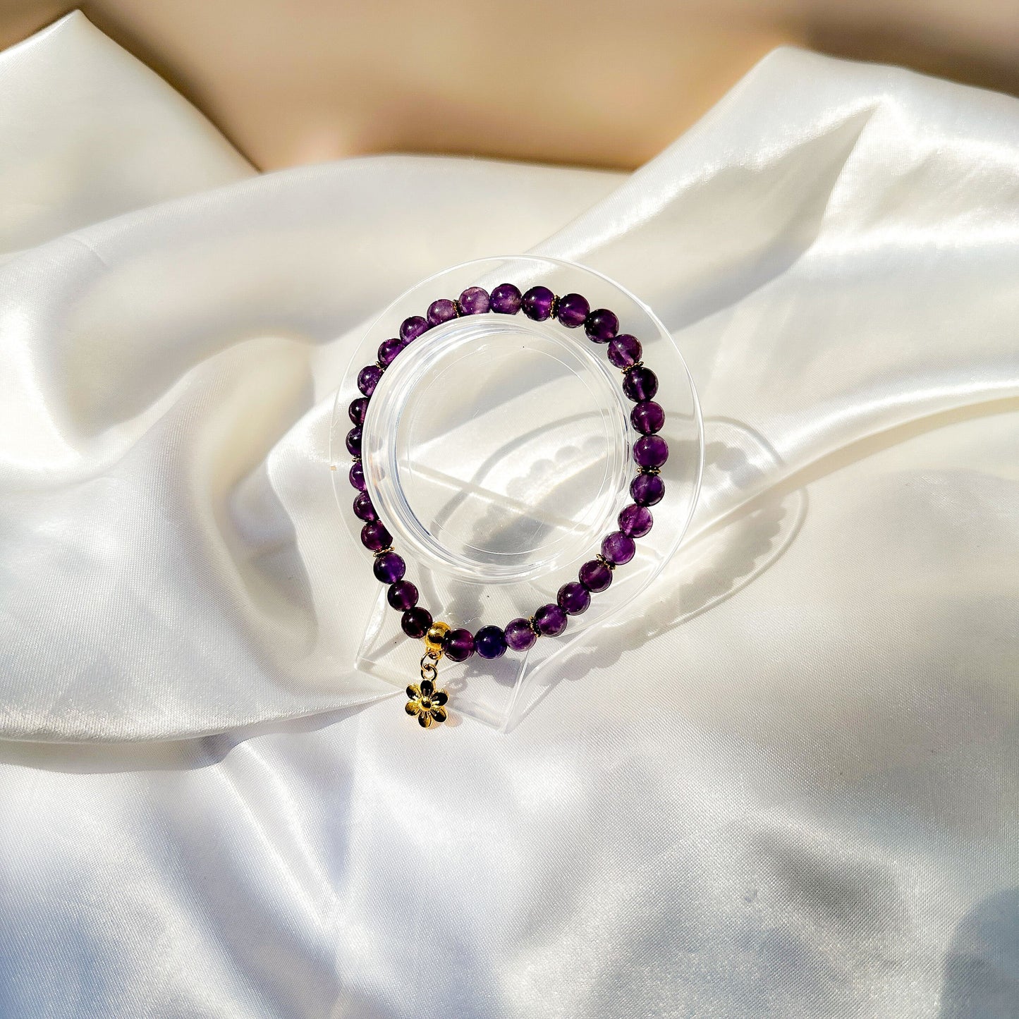 Gemstone Bracelet 6mm | Canadian Amethyst with Charm