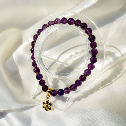Gemstone Bracelet 6mm | Canadian Amethyst with Charm