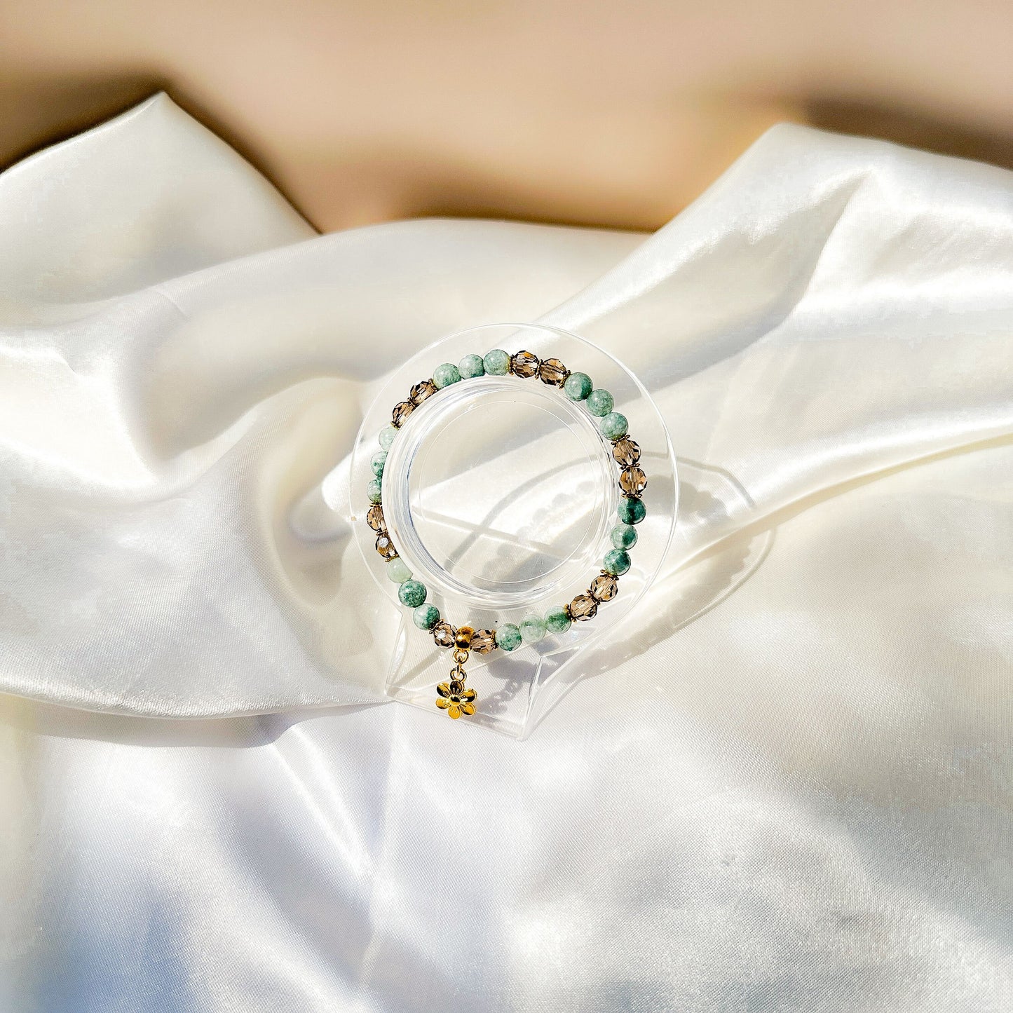 Gemstone Bracelet 6mm | Burmese Jade with Charm