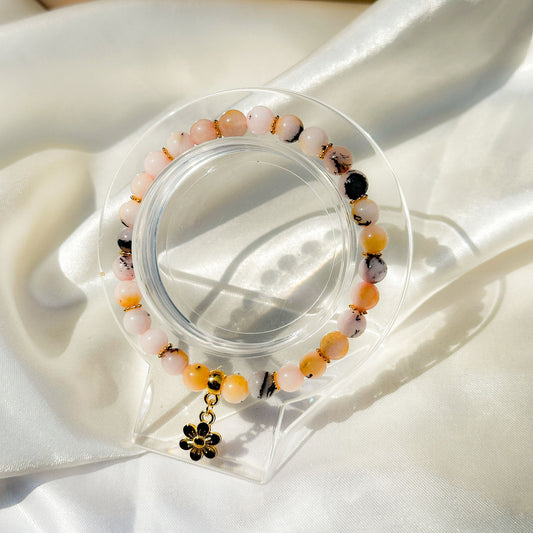 Gemstone Bracelet 6mm | Pink Chalcedony with Charm