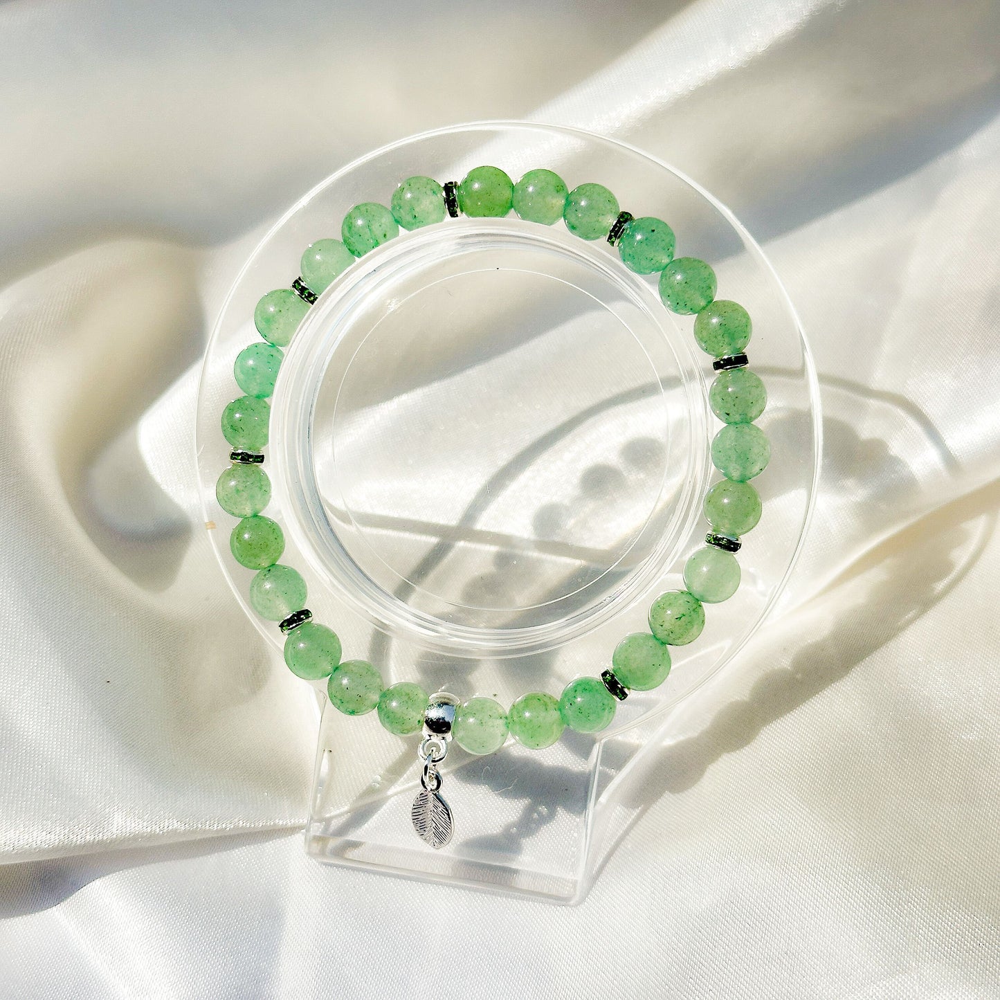 Gemstone Bracelet 6mm | Green Aventurine with Charm
