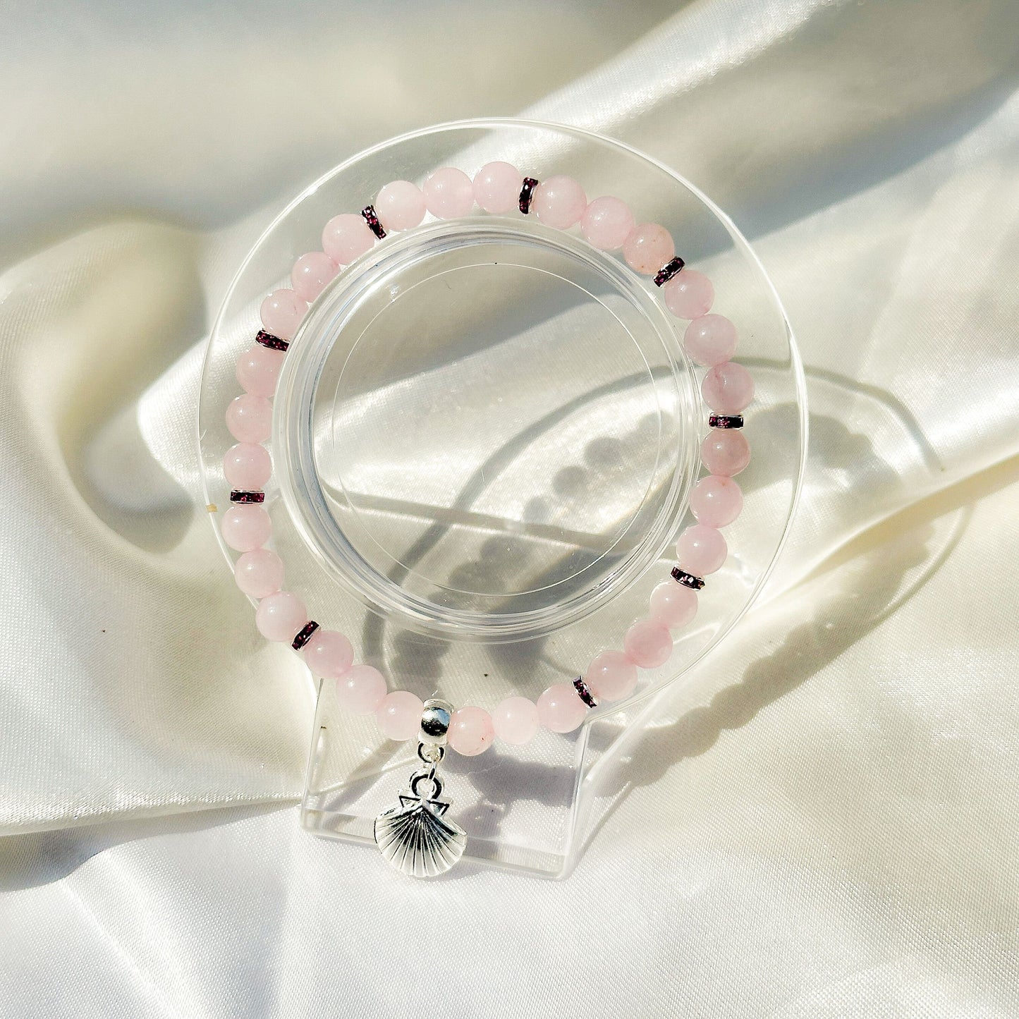 Gemstone Bracelet 6mm | Rose Quartz with Charm