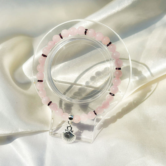 Gemstone Bracelet 6mm | Rose Quartz with Charm