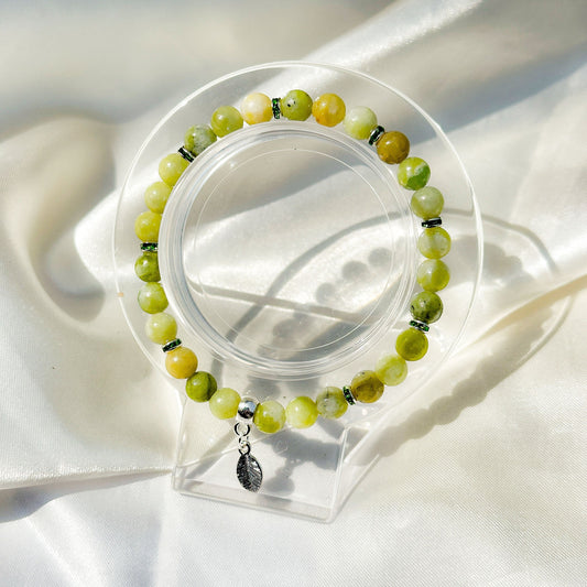 Gemstone Bracelet 6mm | Chinese Jade with Charm