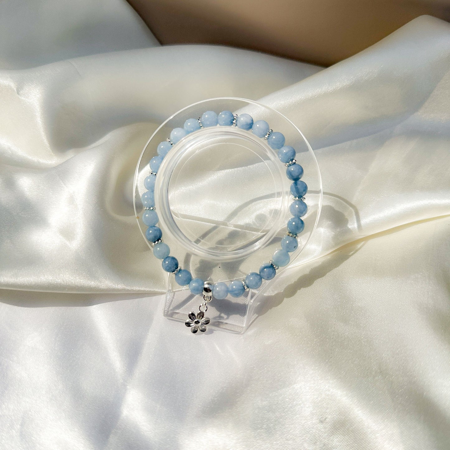 Gemstone Bracelet 6mm | Aquamarine with Charm