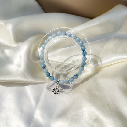 Gemstone Bracelet 6mm | Aquamarine with Charm