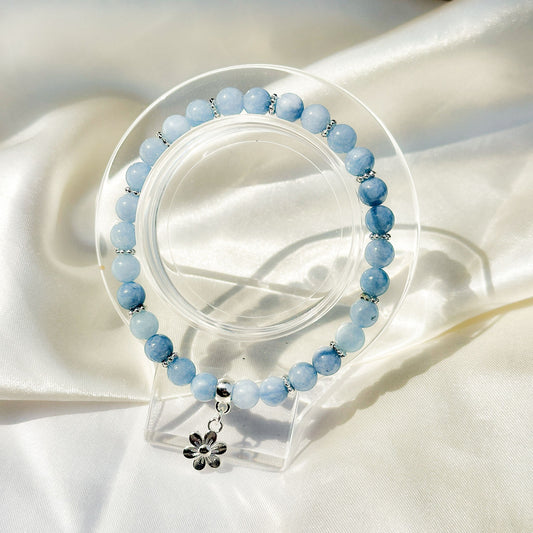 Gemstone Bracelet 6mm | Aquamarine with Charm