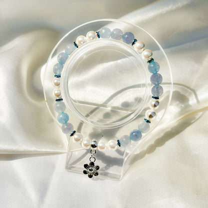 Gemstone Bracelet 6mm | Blue Angelite & Philippines Freshwater Pearls with Charm