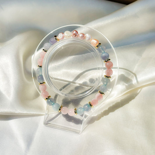 Gemstone Bracelet 6mm | Rose Quarz, Blue Chalcedony, & Philippines Freshwater Pearls