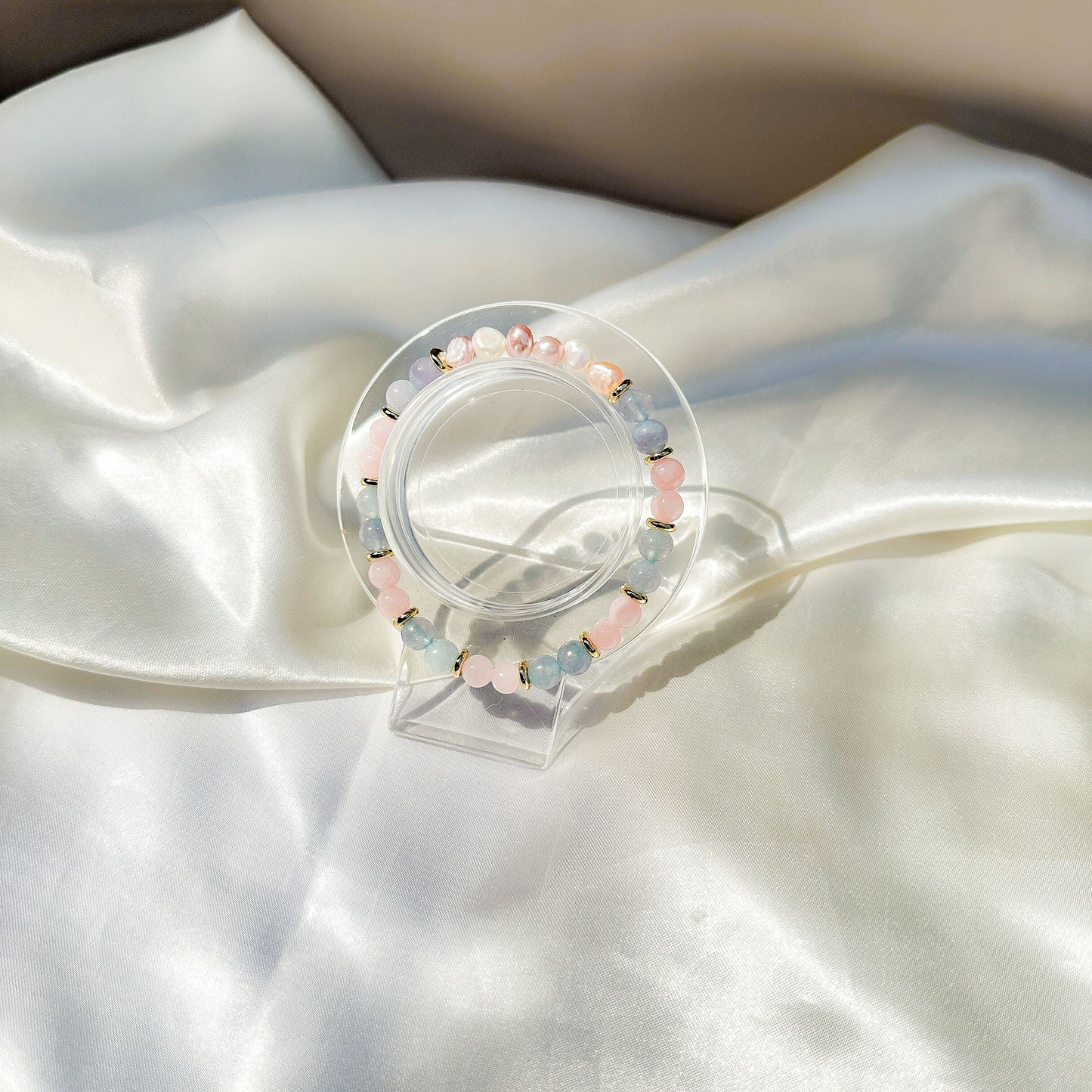 Gemstone Bracelet 6mm | Rose Quarz, Blue Chalcedony, & Philippines Freshwater Pearls