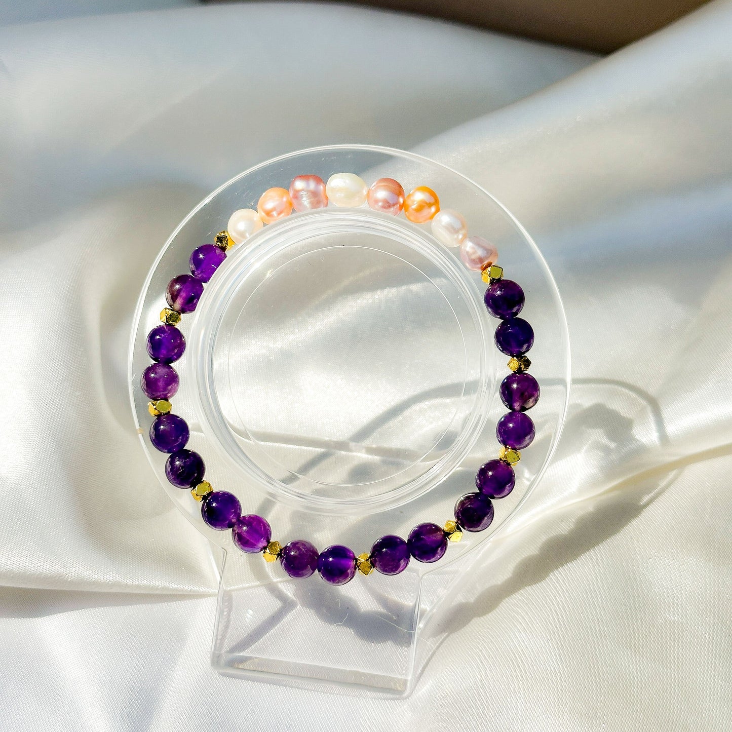 Gemstone Bracelet 6mm | Canadian Amethyst & Philippines Freshwater Pearls