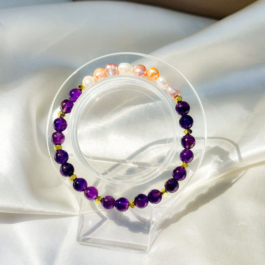 Gemstone Bracelet 6mm | Canadian Amethyst & Philippines Freshwater Pearls