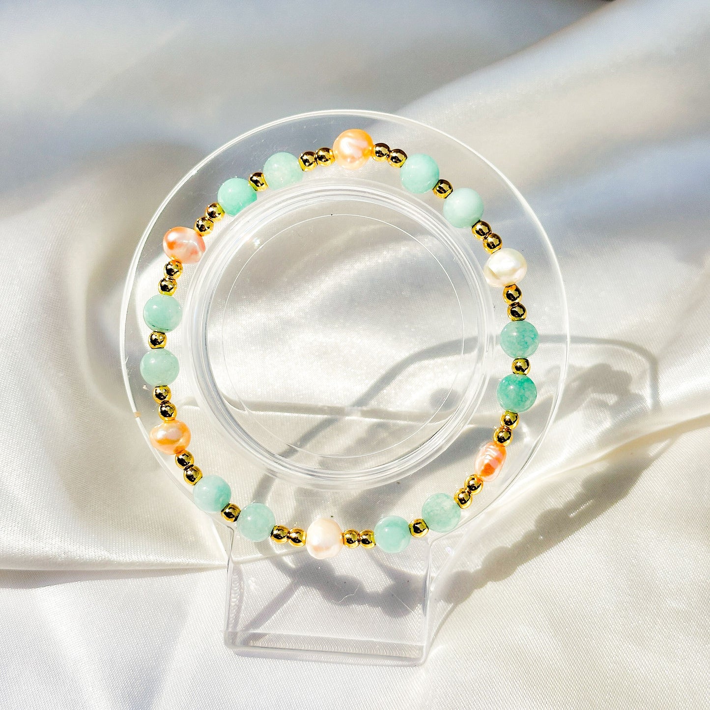 Gemstone Bracelet 6mm | Mint Green Amazonite & Philippines Freshwater Pearls (A)