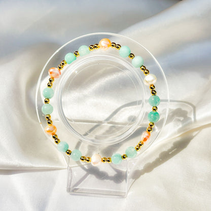 Gemstone Bracelet 6mm | Mint Green Amazonite & Philippines Freshwater Pearls (A)