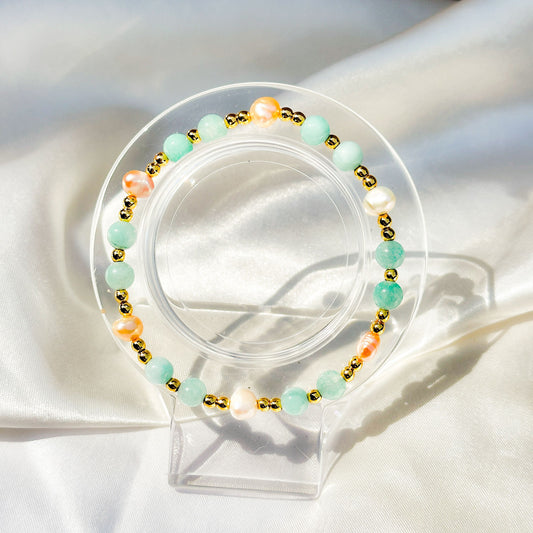 Gemstone Bracelet 6mm | Mint Green Amazonite & Philippines Freshwater Pearls (A)