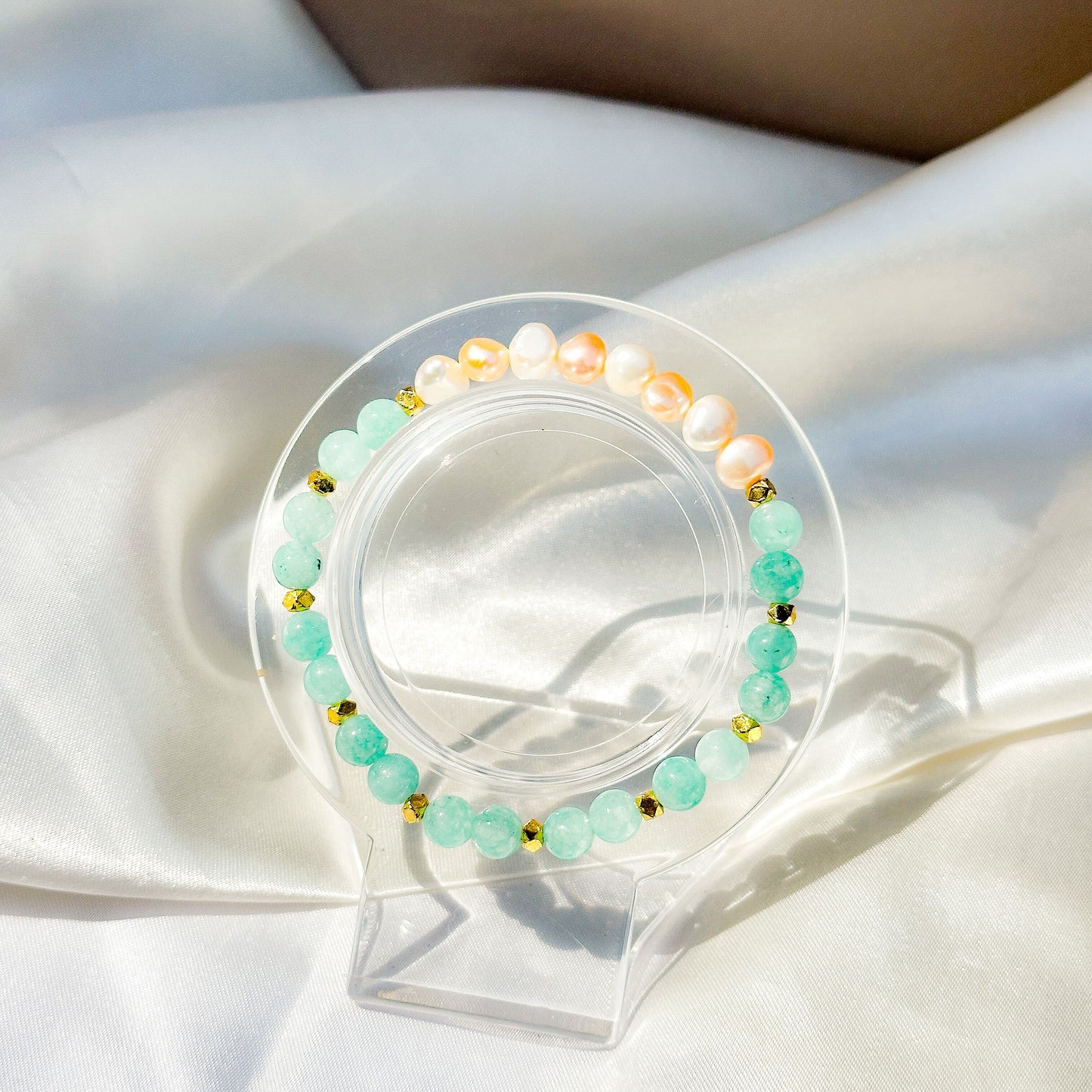 Gemstone Bracelet 6mm | Mint Green Amazonite & Philippines Freshwater Pearls (B)