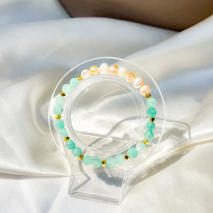 Gemstone Bracelet 6mm | Mint Green Amazonite & Philippines Freshwater Pearls (B)