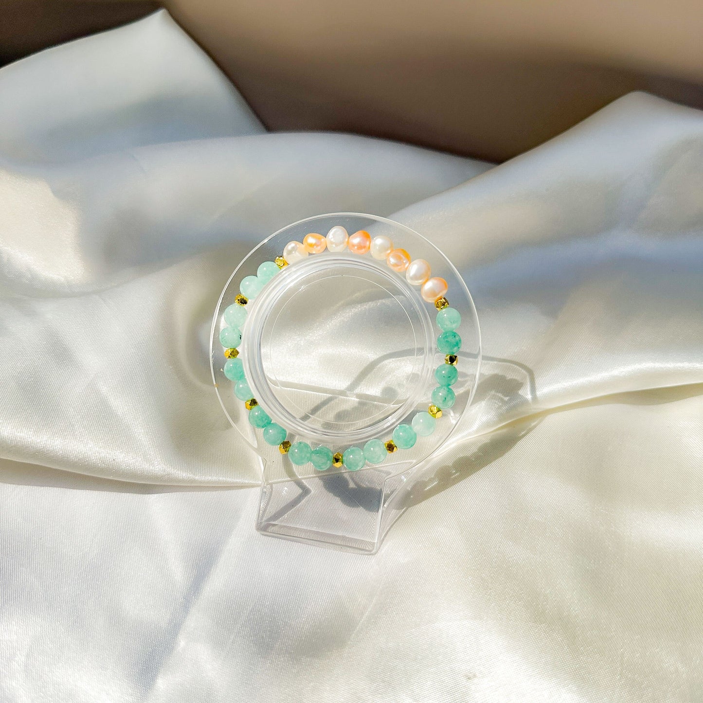 Gemstone Bracelet 6mm | Mint Green Amazonite & Philippines Freshwater Pearls (B)