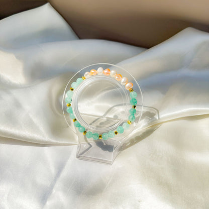 Gemstone Bracelet 6mm | Mint Green Amazonite & Philippines Freshwater Pearls (B)