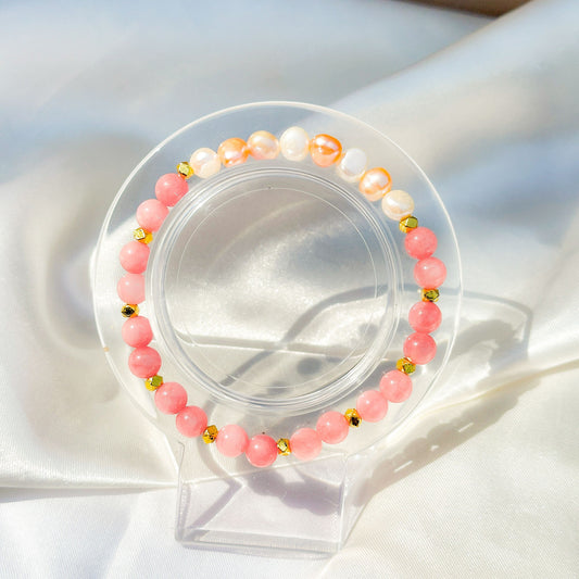 Gemstone Bracelet 6mm | Pink White Persian Jade & Philippines Freshwater Pearls