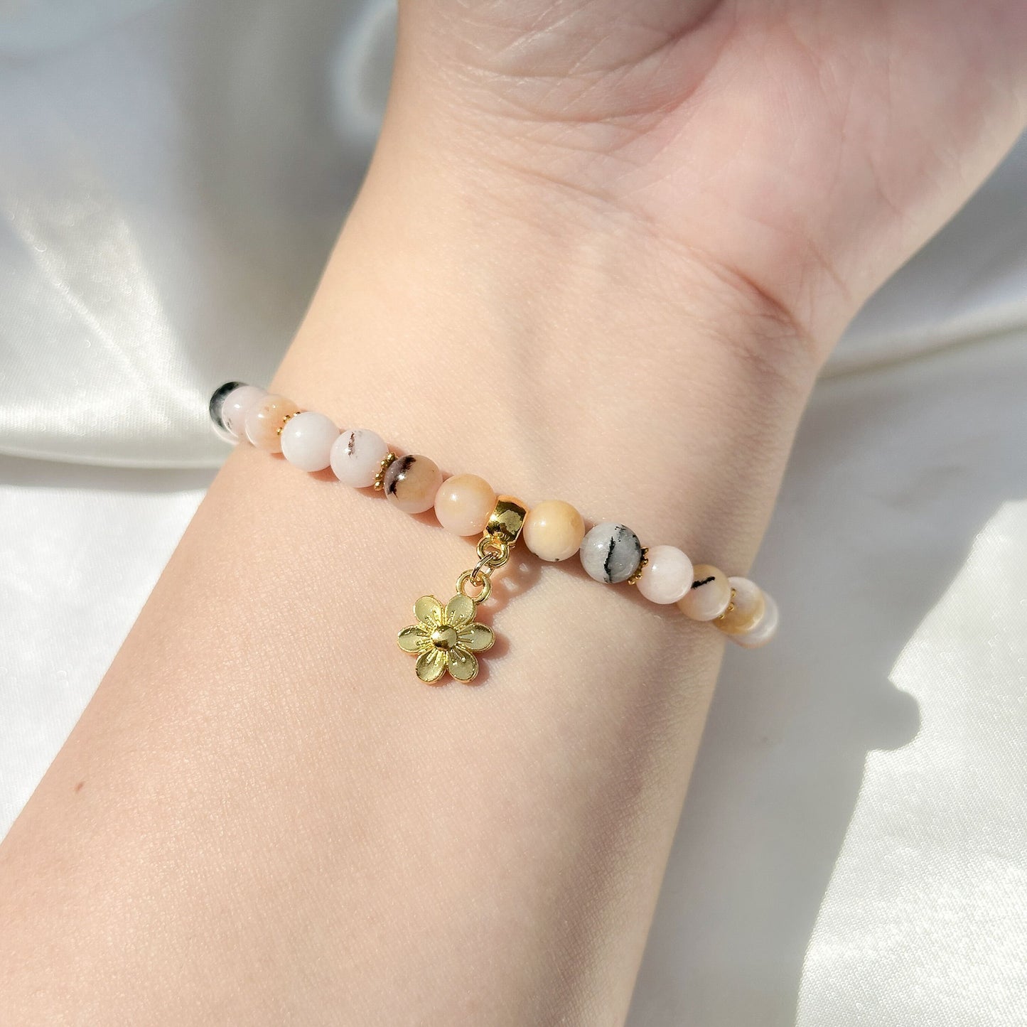 Gemstone Bracelet 6mm | Pink Chalcedony with Charm