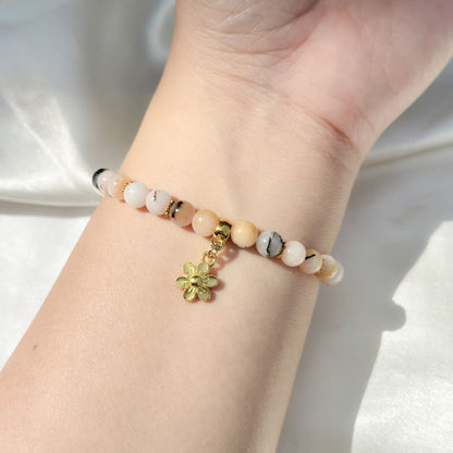 Gemstone Bracelet 6mm | Pink Chalcedony with Charm