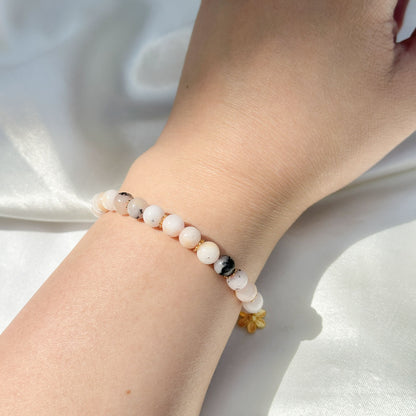 Gemstone Bracelet 6mm | Pink Chalcedony with Charm