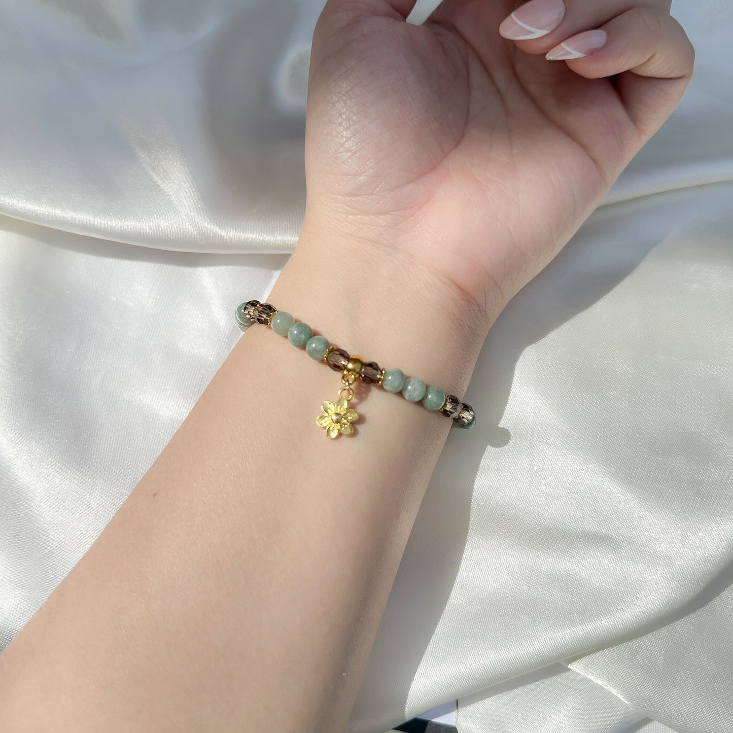 Gemstone Bracelet 6mm | Burmese Jade with Charm