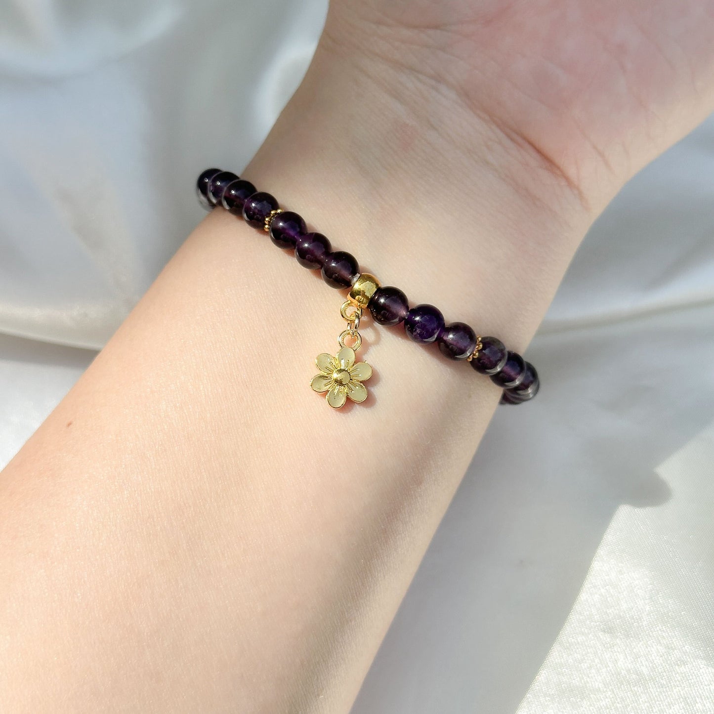 Gemstone Bracelet 6mm | Canadian Amethyst with Charm