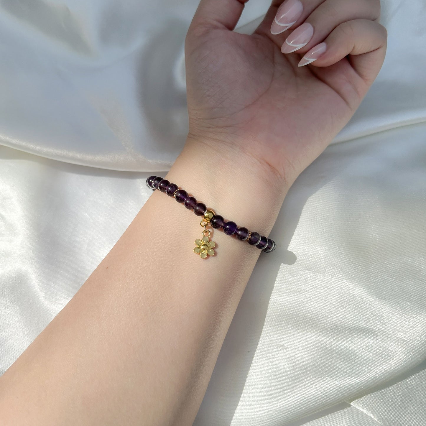 Gemstone Bracelet 6mm | Canadian Amethyst with Charm
