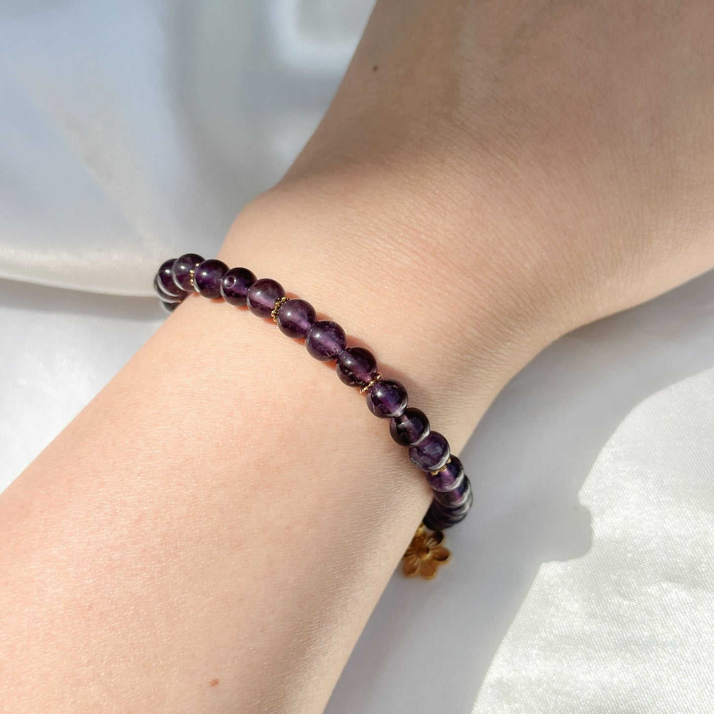 Gemstone Bracelet 6mm | Canadian Amethyst with Charm