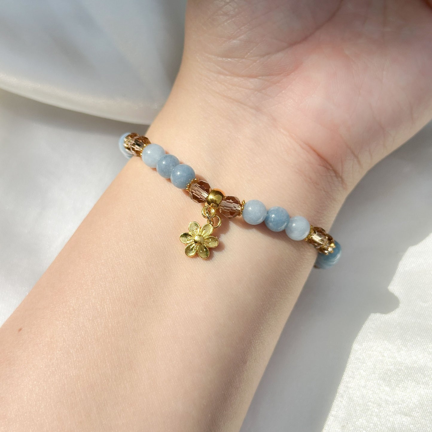 Gemstone Bracelet 6mm | Aquamarine with Charm