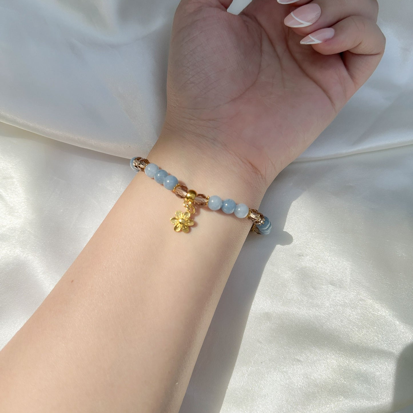 Gemstone Bracelet 6mm | Aquamarine with Charm