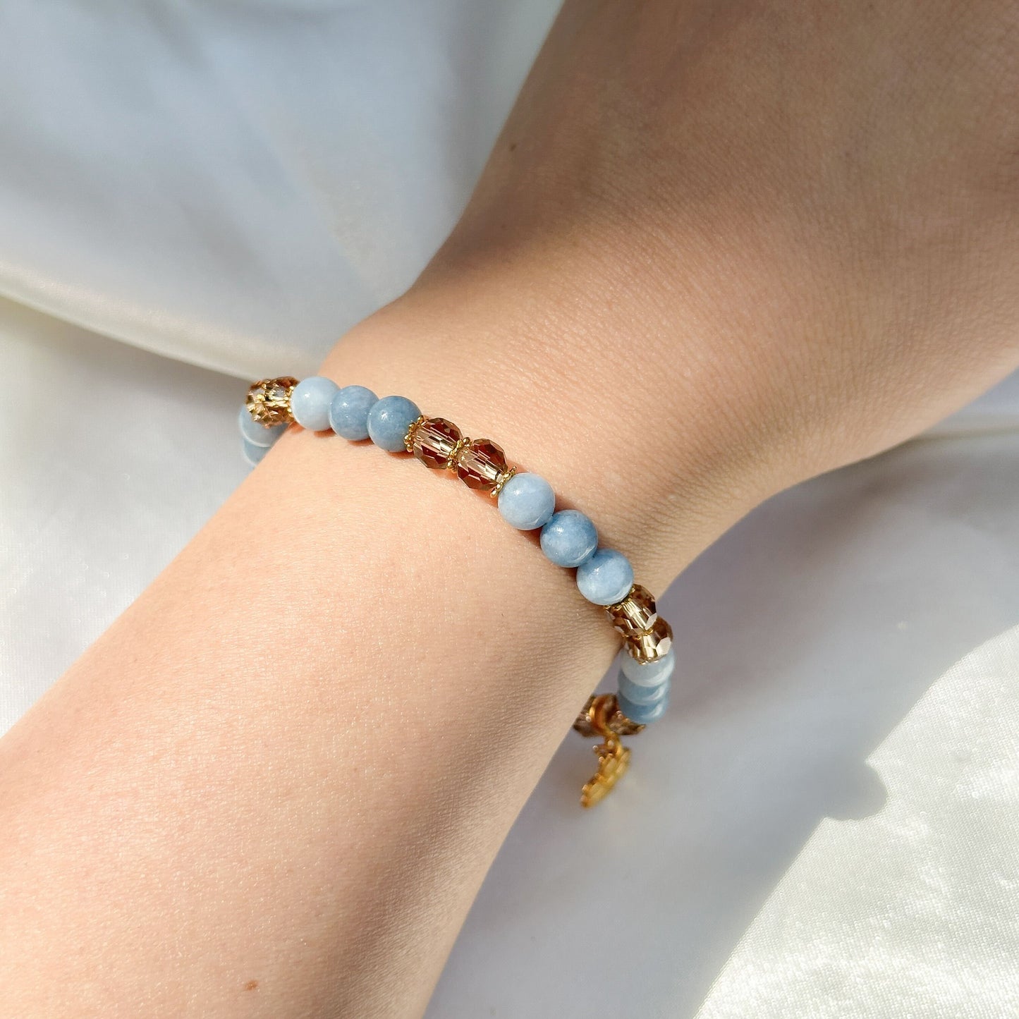 Gemstone Bracelet 6mm | Aquamarine with Charm