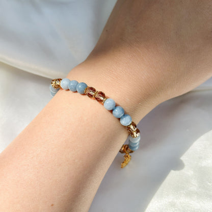 Gemstone Bracelet 6mm | Aquamarine with Charm