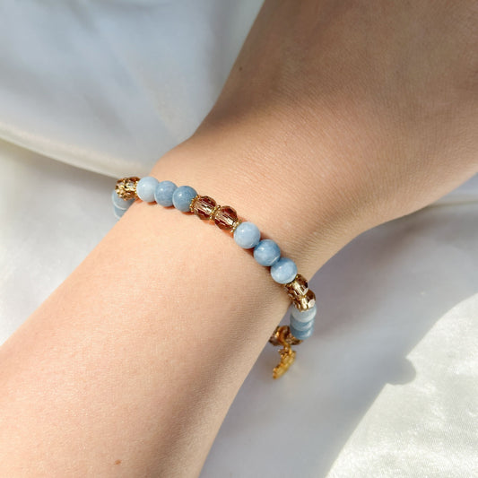Gemstone Bracelet 6mm | Aquamarine with Charm