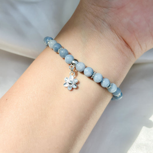Gemstone Bracelet 6mm | Aquamarine with Charm