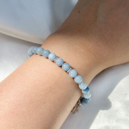 Gemstone Bracelet 6mm | Aquamarine with Charm