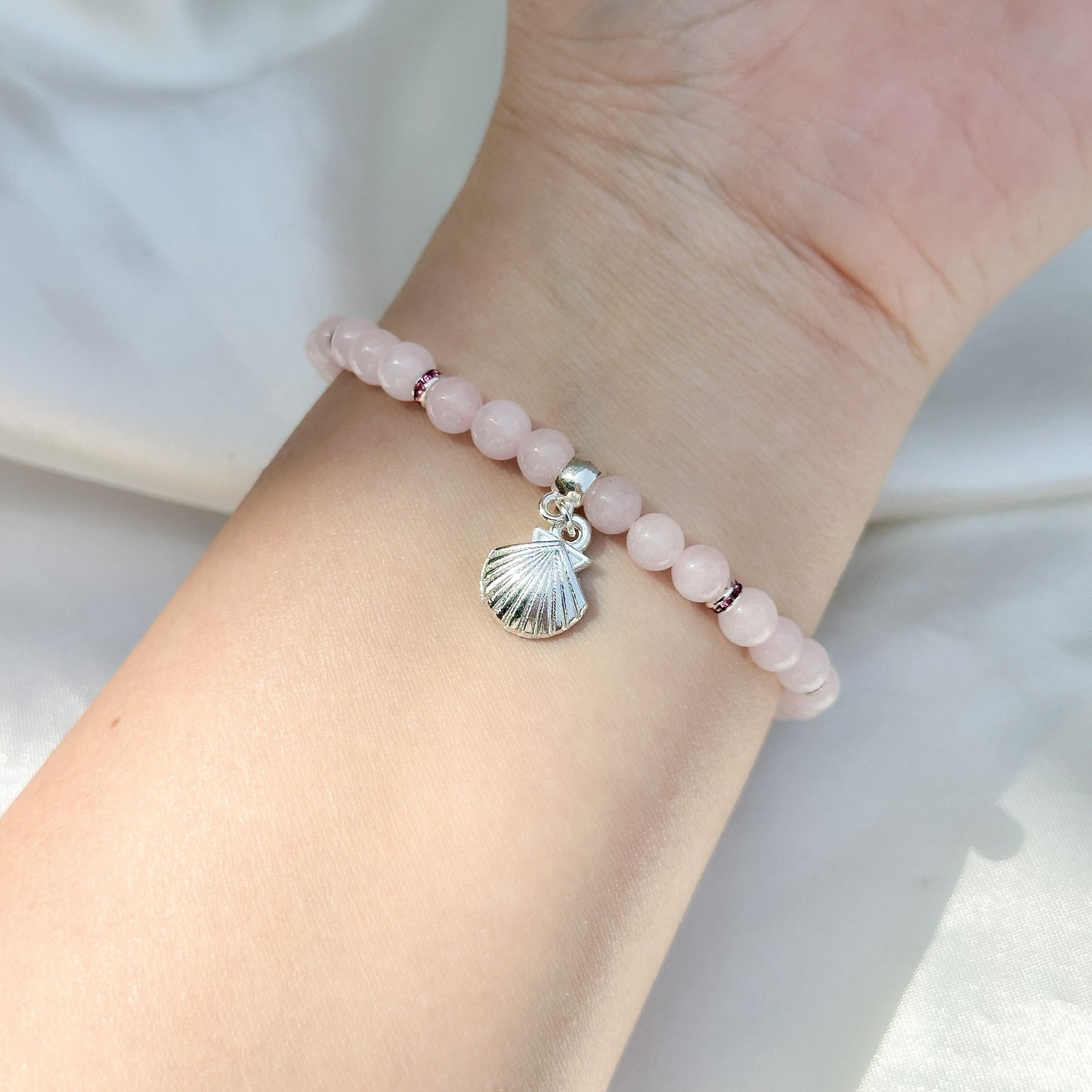 Gemstone Bracelet 6mm | Rose Quartz with Charm